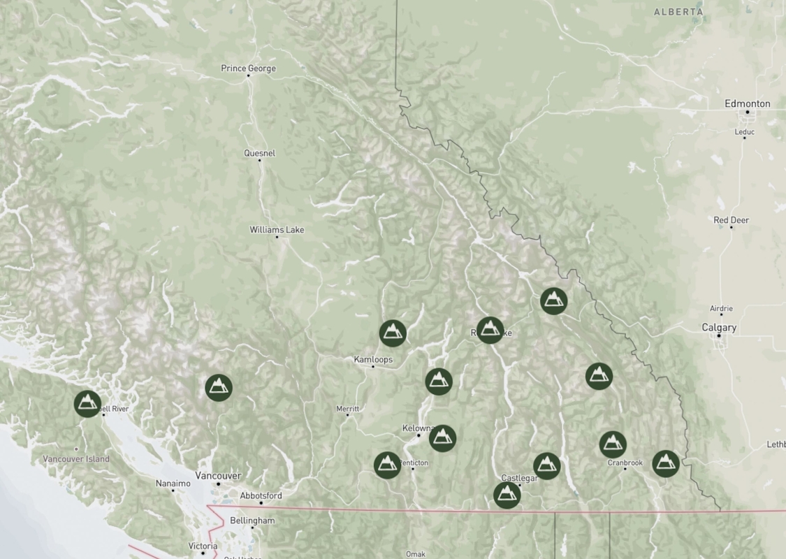 Captura de pantalla del mapa de esquí de BC