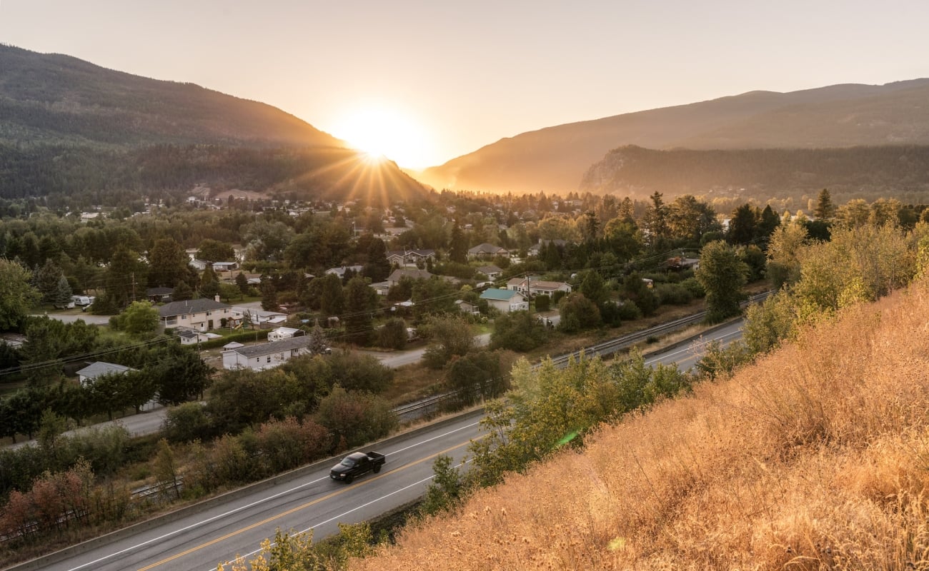 Touring Highway 3 at the city of Castlegar.