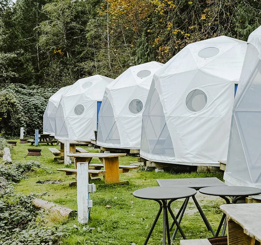 The geodesic domes at the Backeddy Resort and Marina