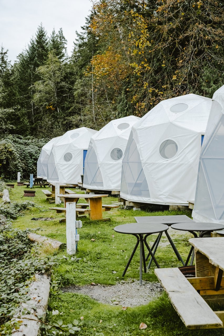 The geodesic domes at the Backeddy Resort and Marina