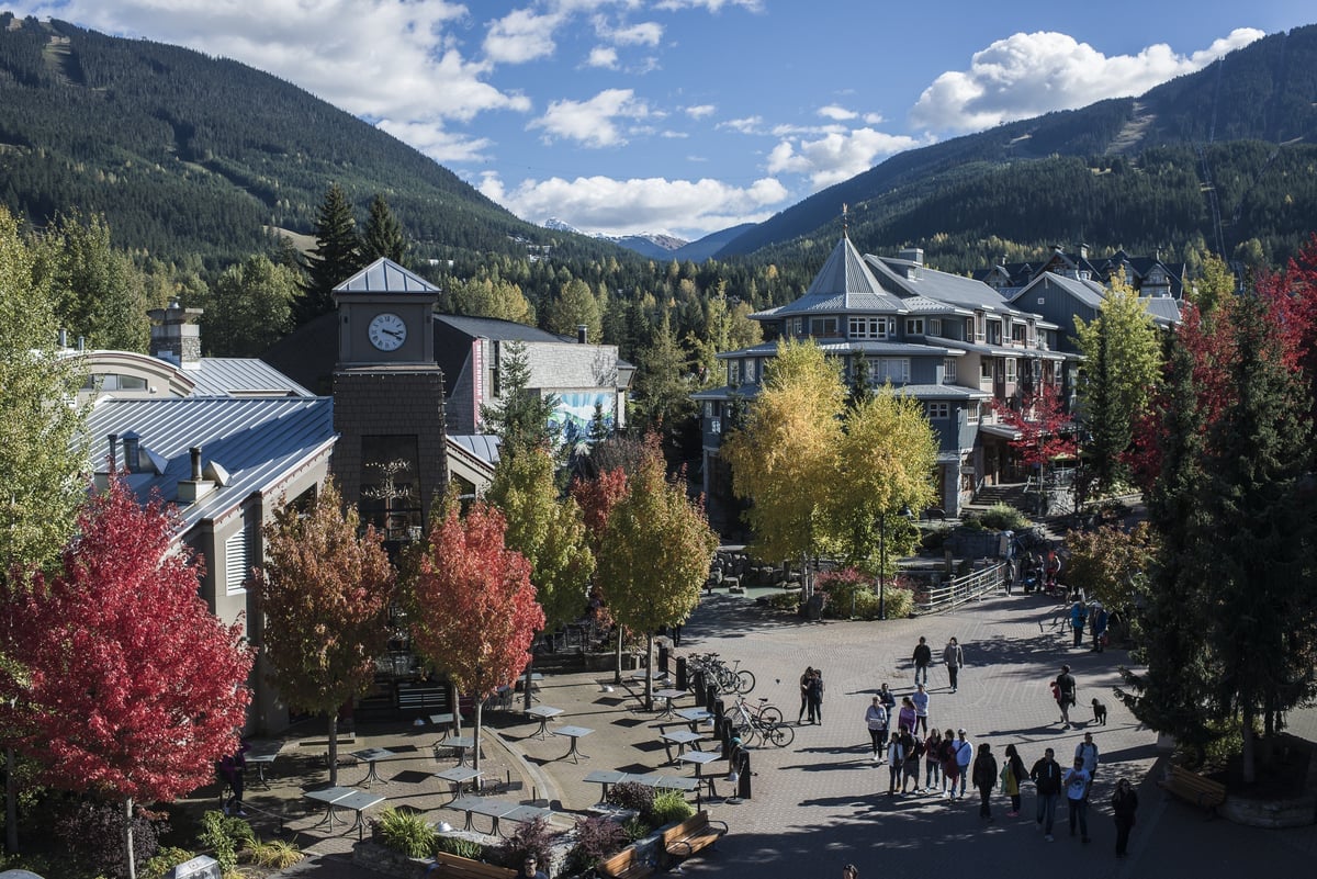 Aerial shot of Whistler Village in the fall.