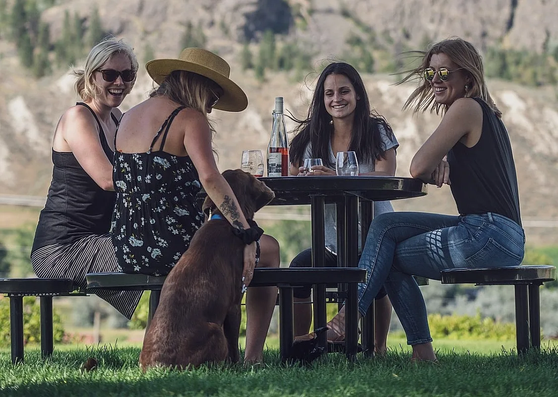 Cata de vino en el césped en Monte Creek Ranch Winery | Andrew Strain