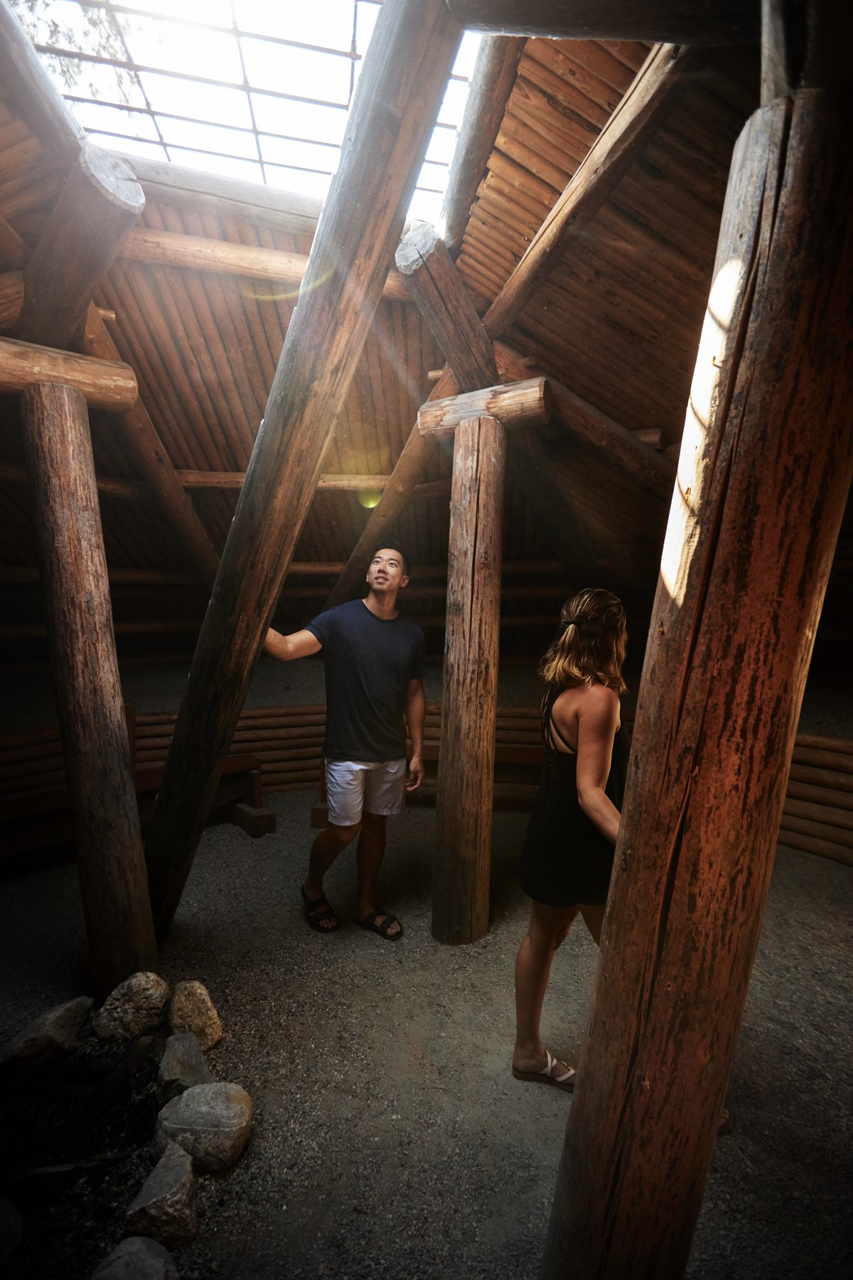 Two people explore the Nk'Mip Desert Cultural Centre