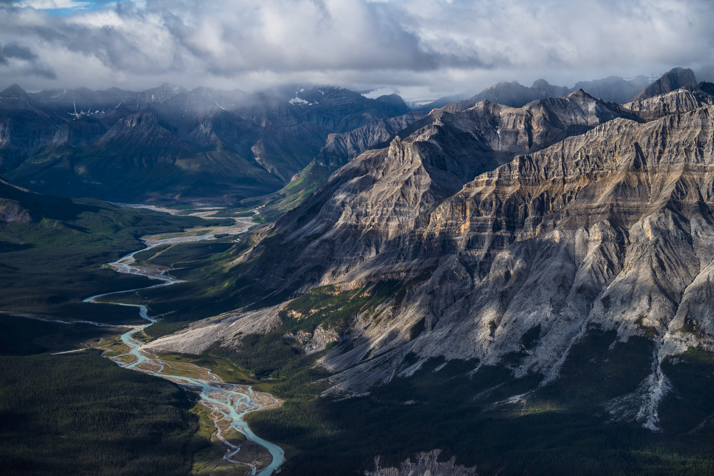 The Racing River cuts through the rugged Muskwa Ranges of the Northern Rocky Mountains, BC.