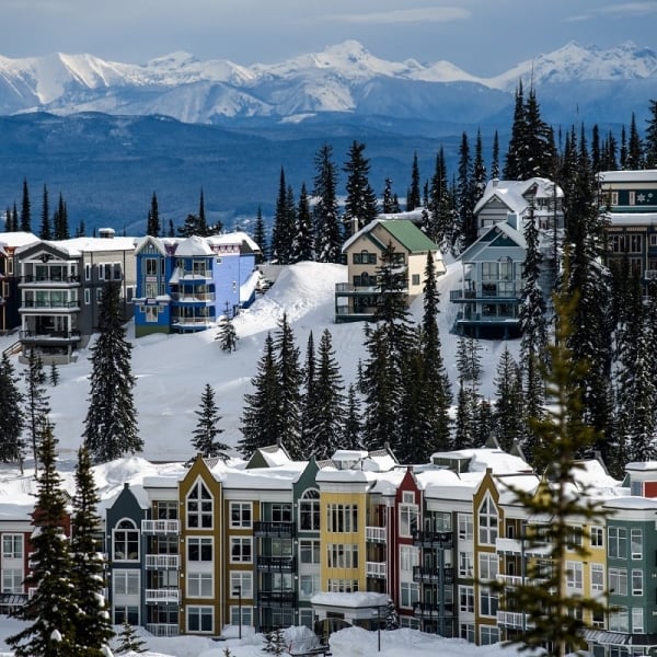 SilverStar Mountain Resort with the Monashee Mountains in the distance