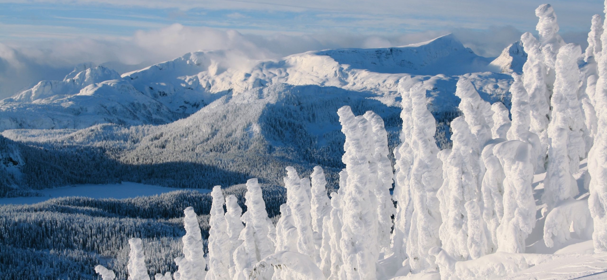Skiing amongst snow ghosts at Mount Washington Alpine Resort.
