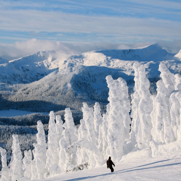 Skiing amongst snow ghosts at Mount Washington Alpine Resort.