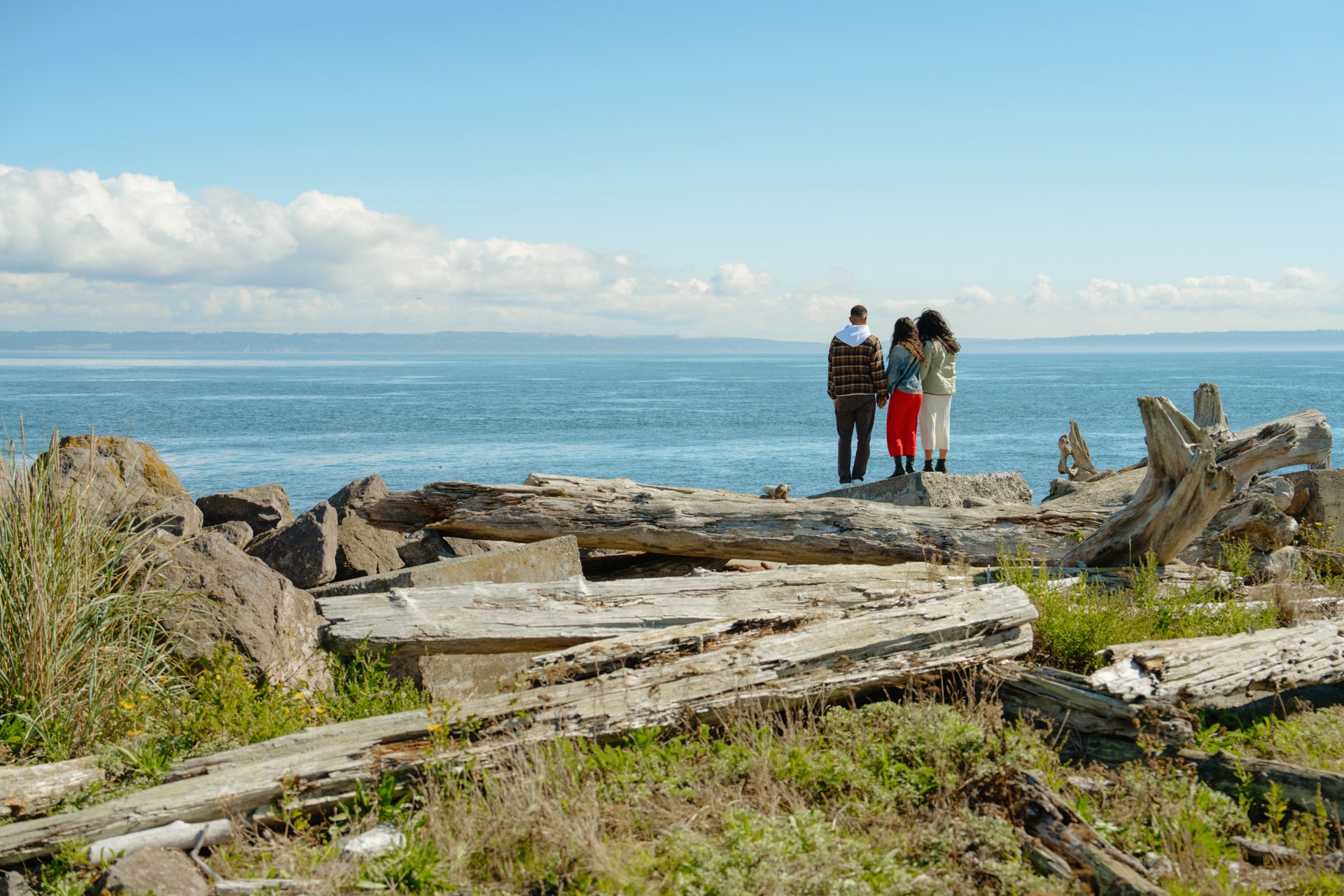 A Family looking at the Pacific Ocean holding hands