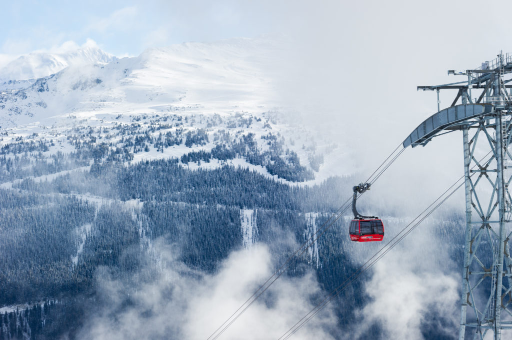 A gondola moving across a ravine