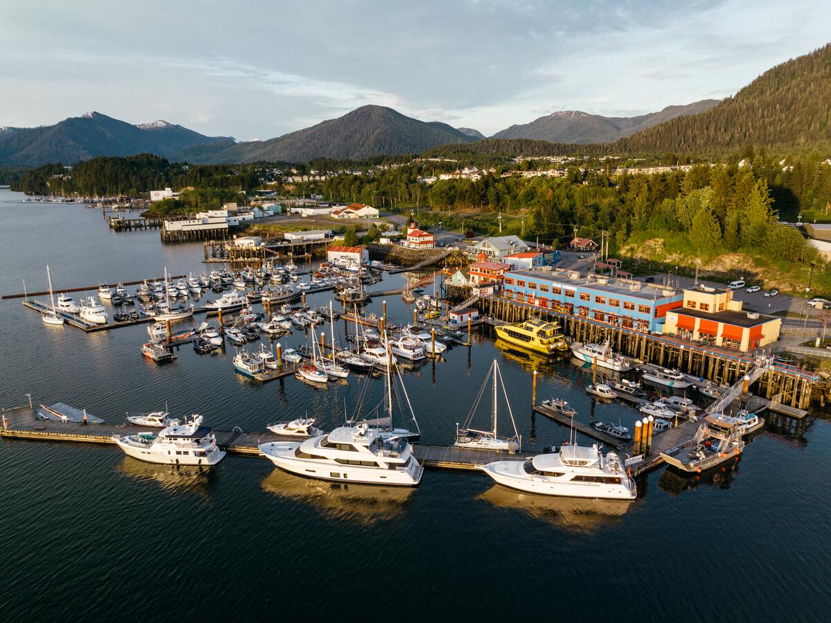 Aerial view of the Prince Rupert harbour front.