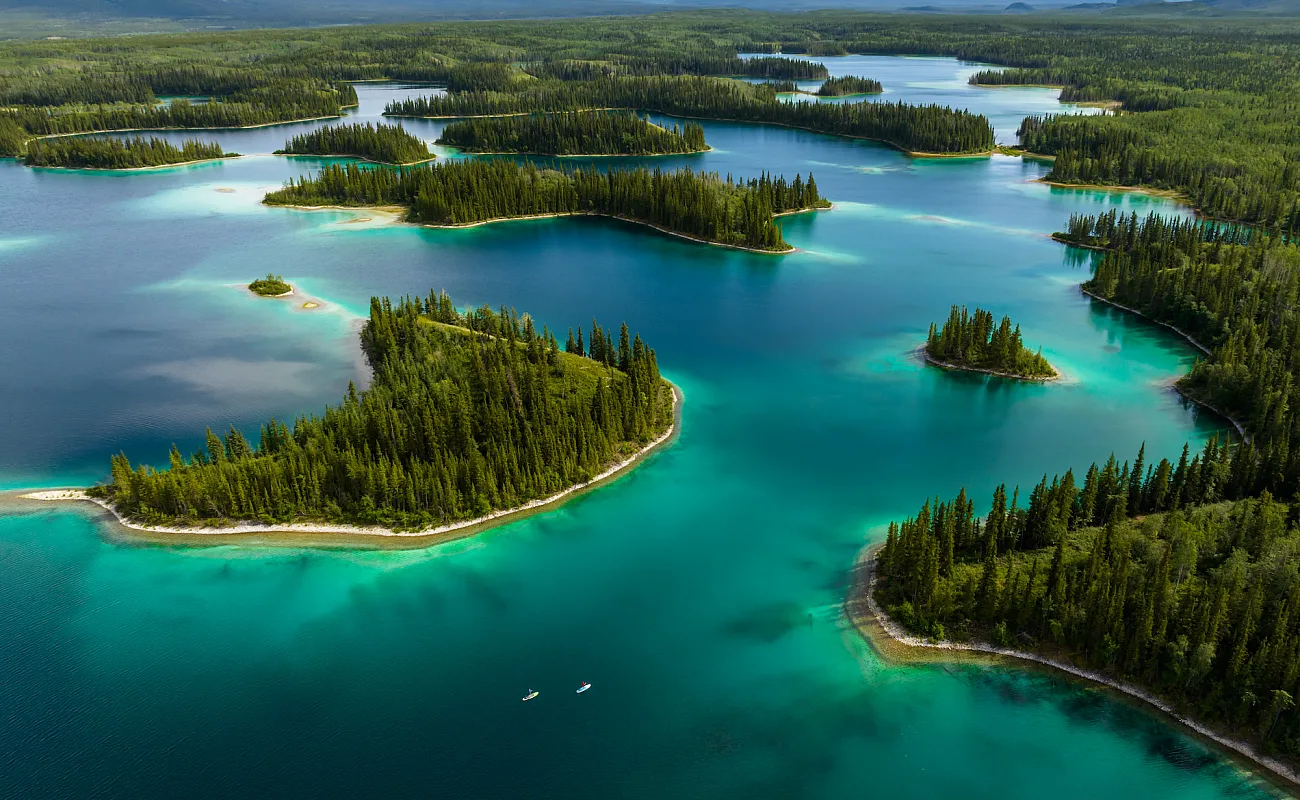 View of a lake with small islands