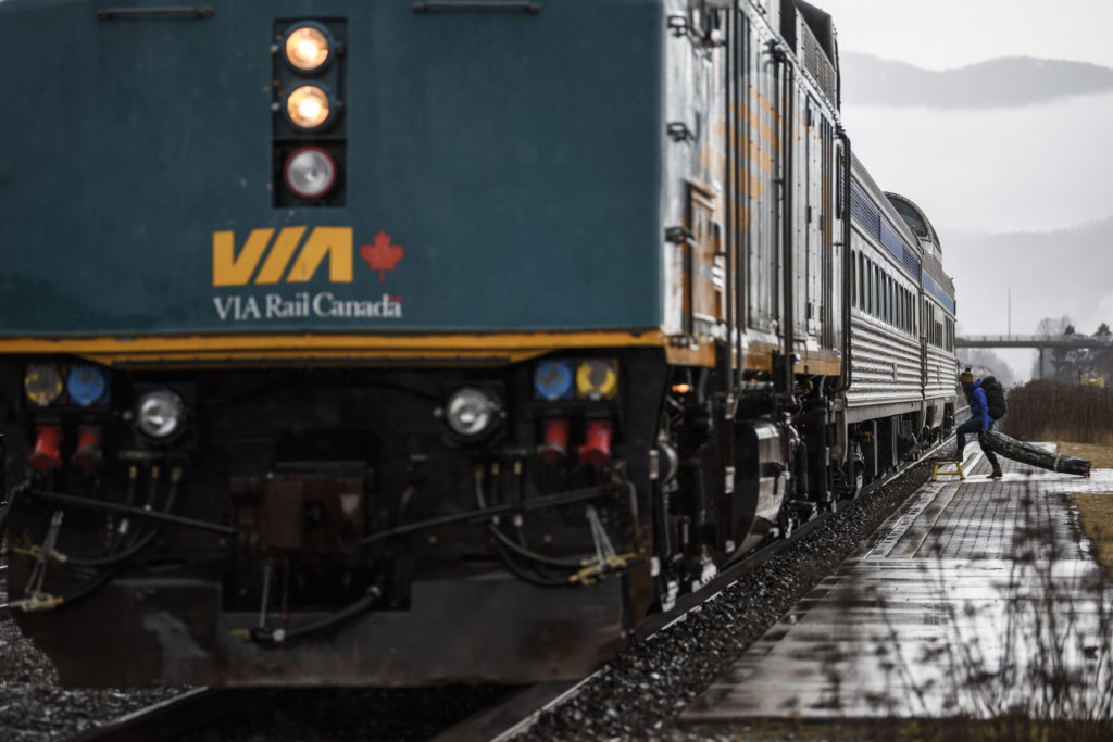 Loading up gear onto the VIA Rail Canada train in Northern British Columbia.