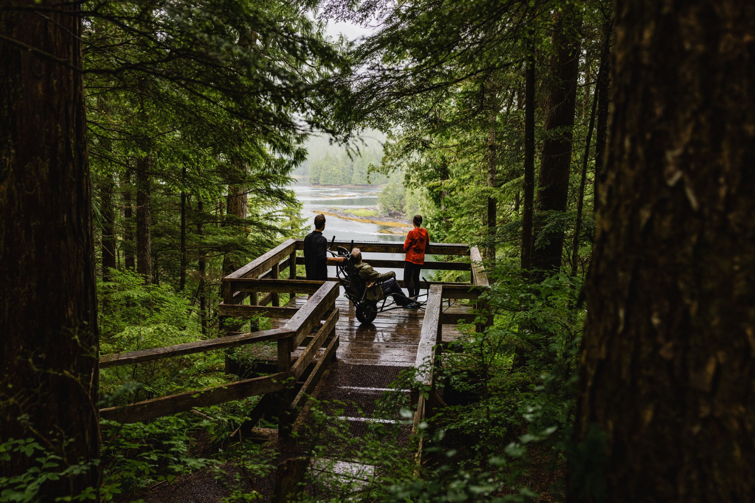 Trail Rider at Bhutze Rapids trail, with the Kaien Island Trail Enhancement and Recreation Society. Accessible.