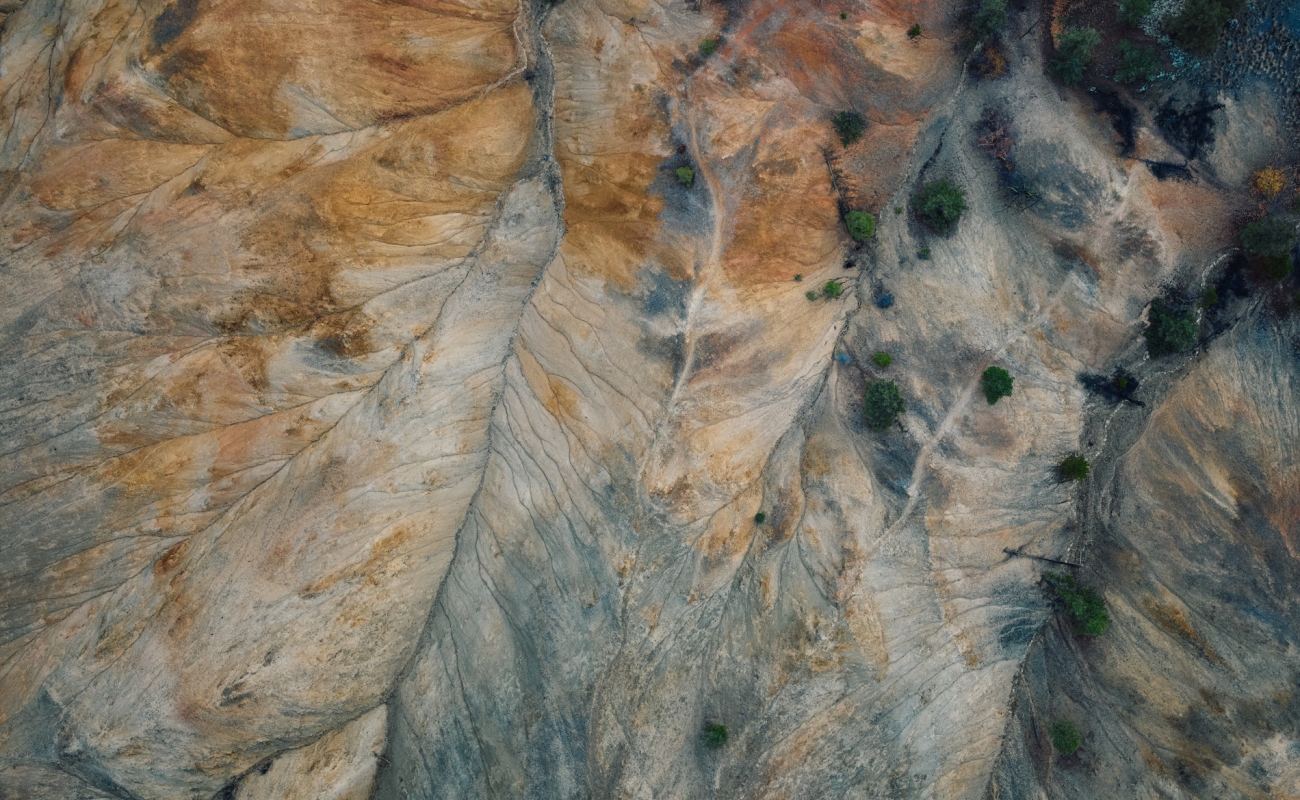 Aerial view of the Painted Hills outside Cache Creek.