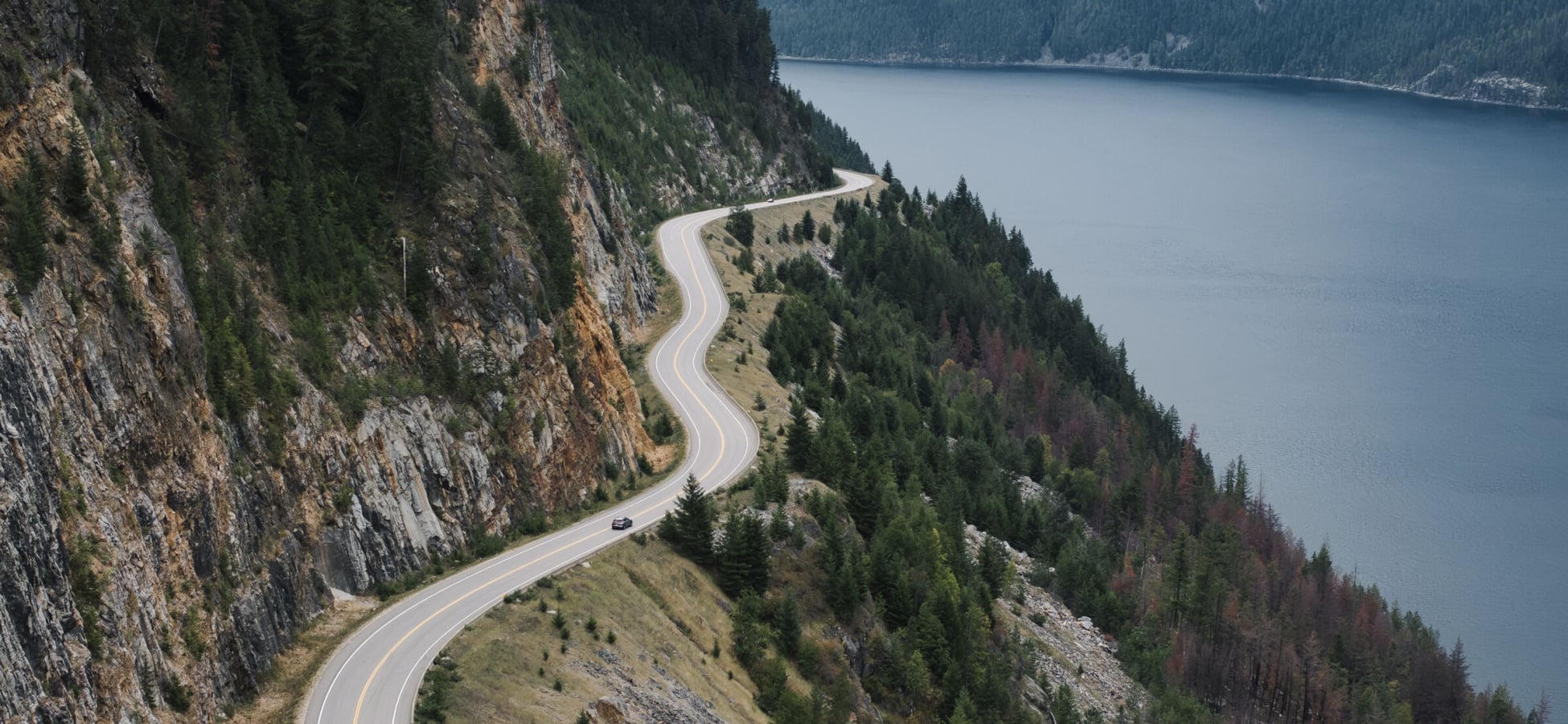Highway #6 alongside Slocan Lake.