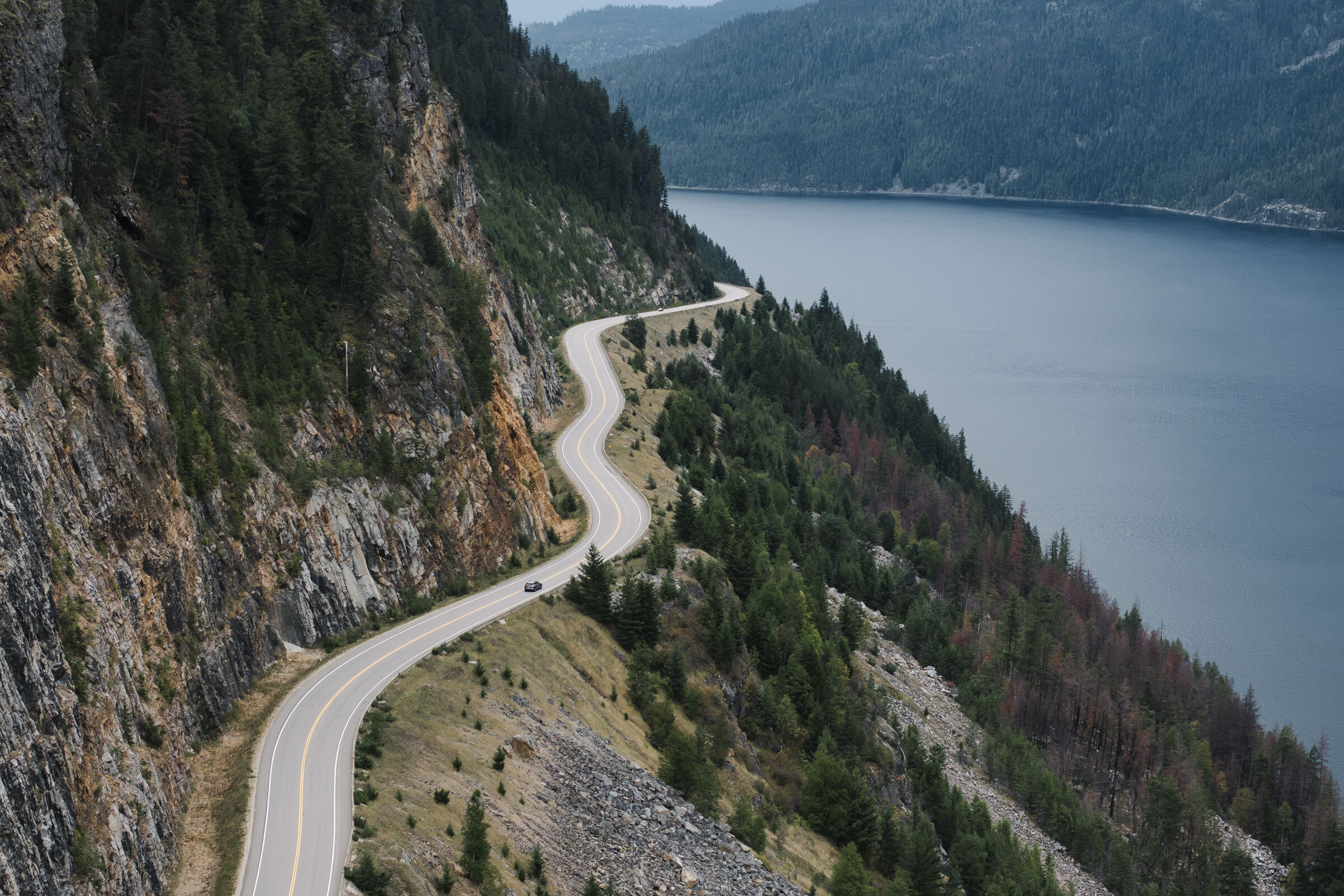 Highway #6 alongside Slocan Lake.