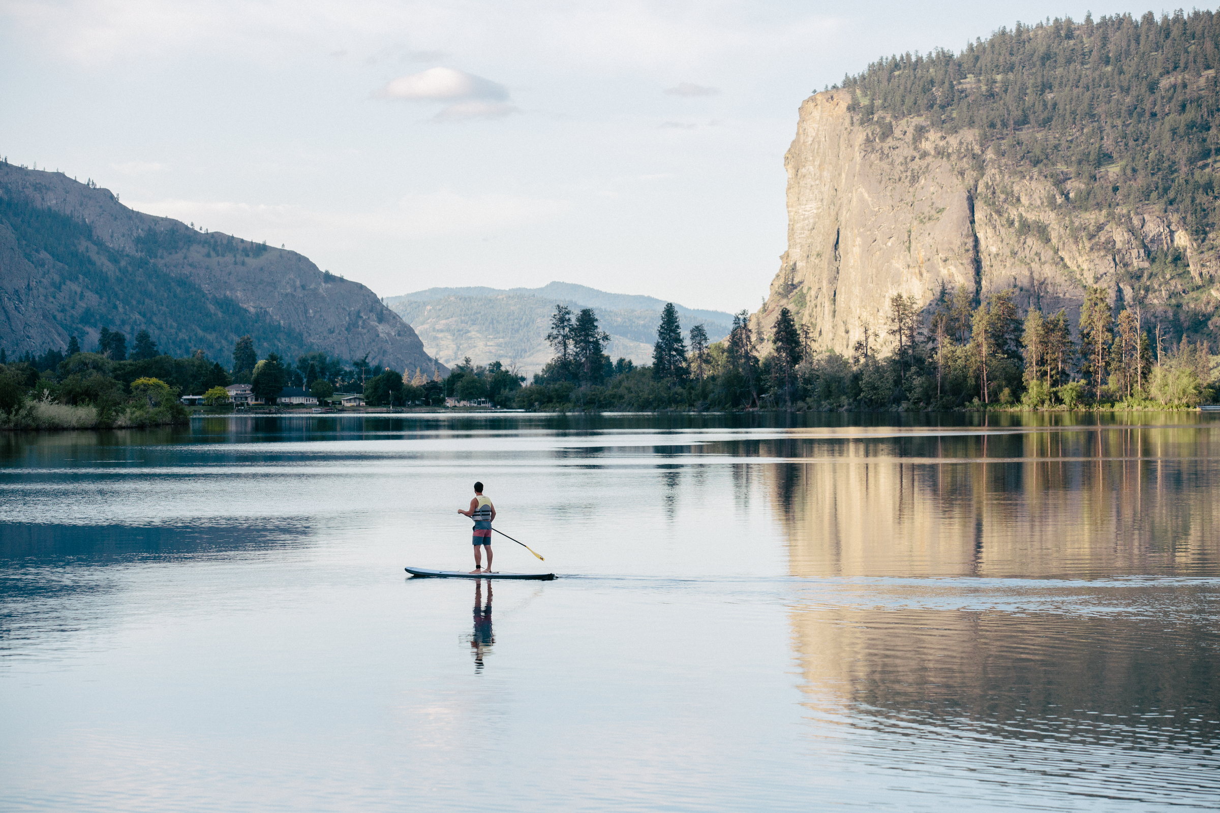 Stand up paddle boarding on Vaseux Lake in the Okanagan Valley