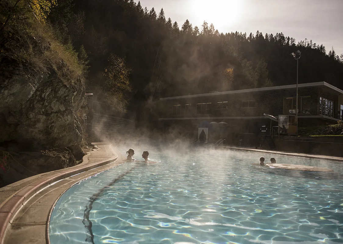 Bathers enjoy Radium Hot Springs