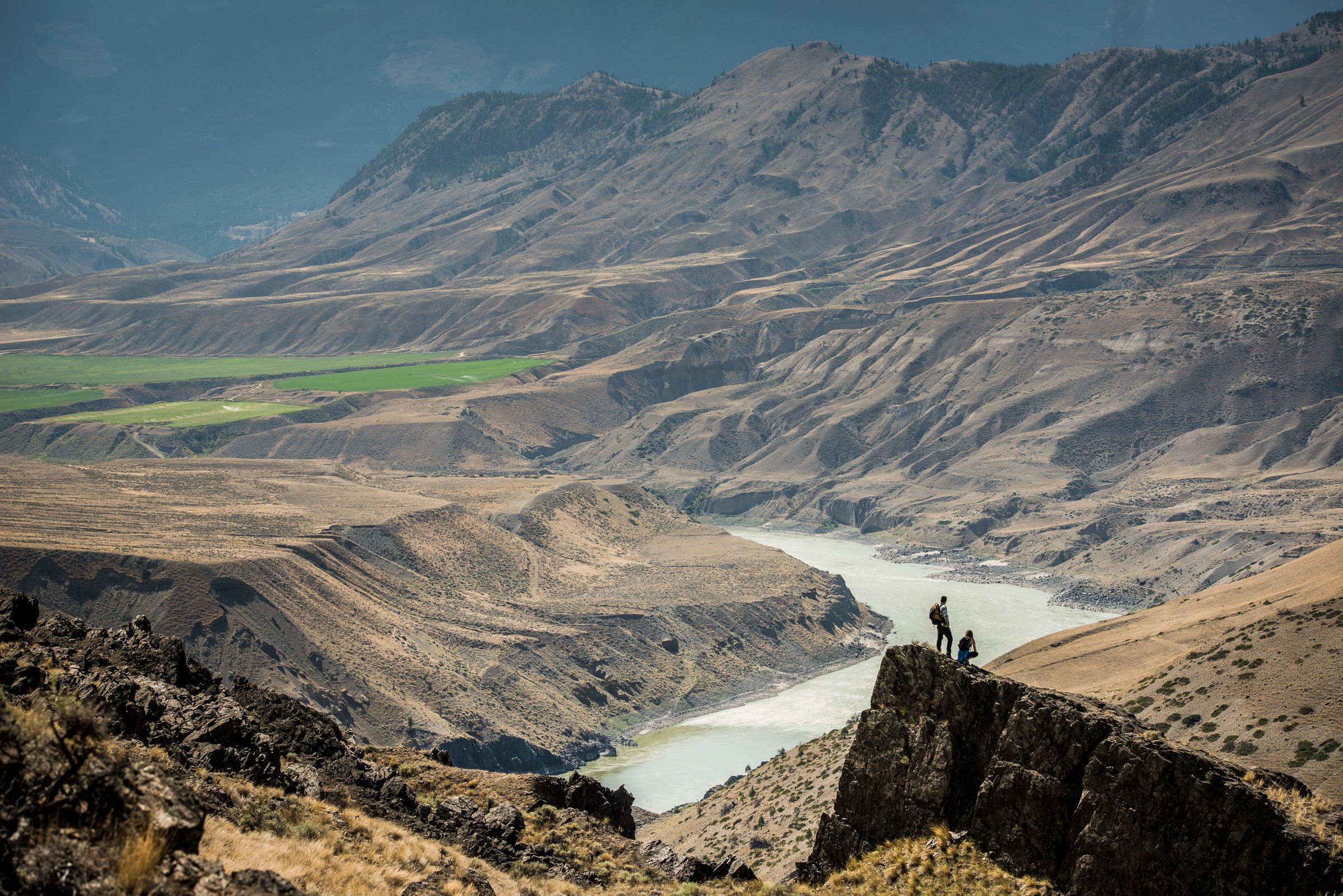 Hikers overlooking the Fraser River, near Jesmond.