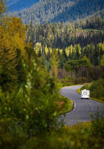 RV traveling the Stewart Cassiar Highway near Bell II.