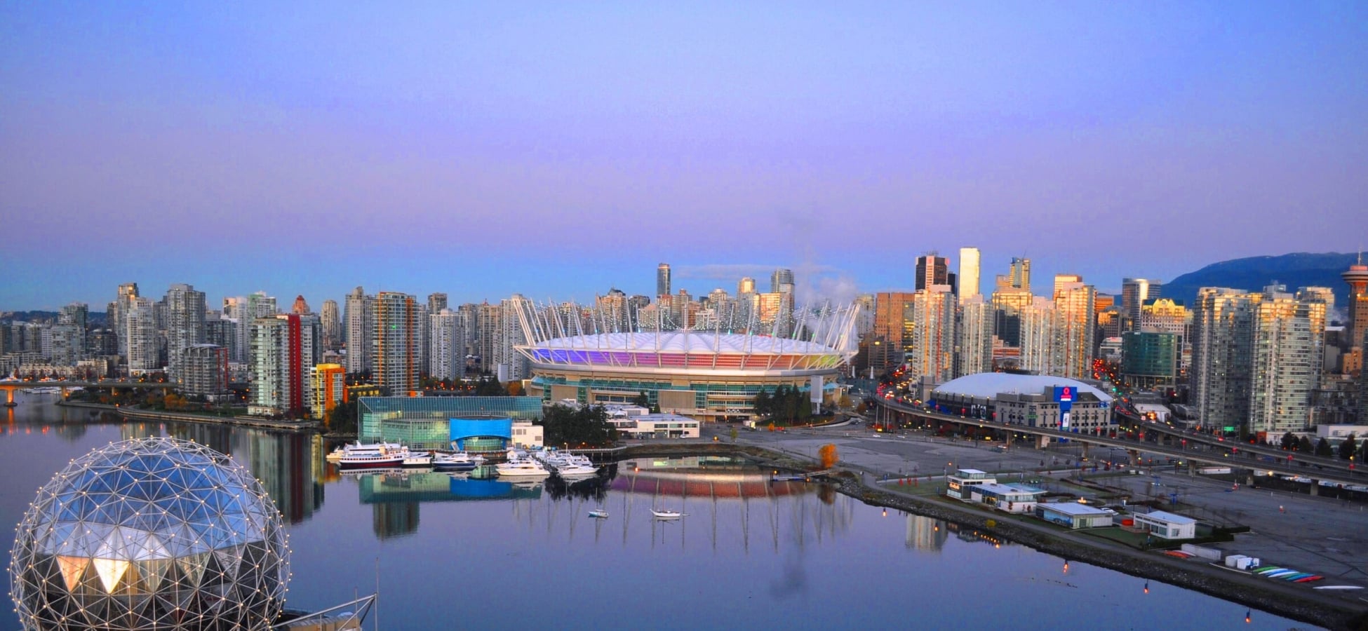 BC Place and Science World at daybreak, dawn