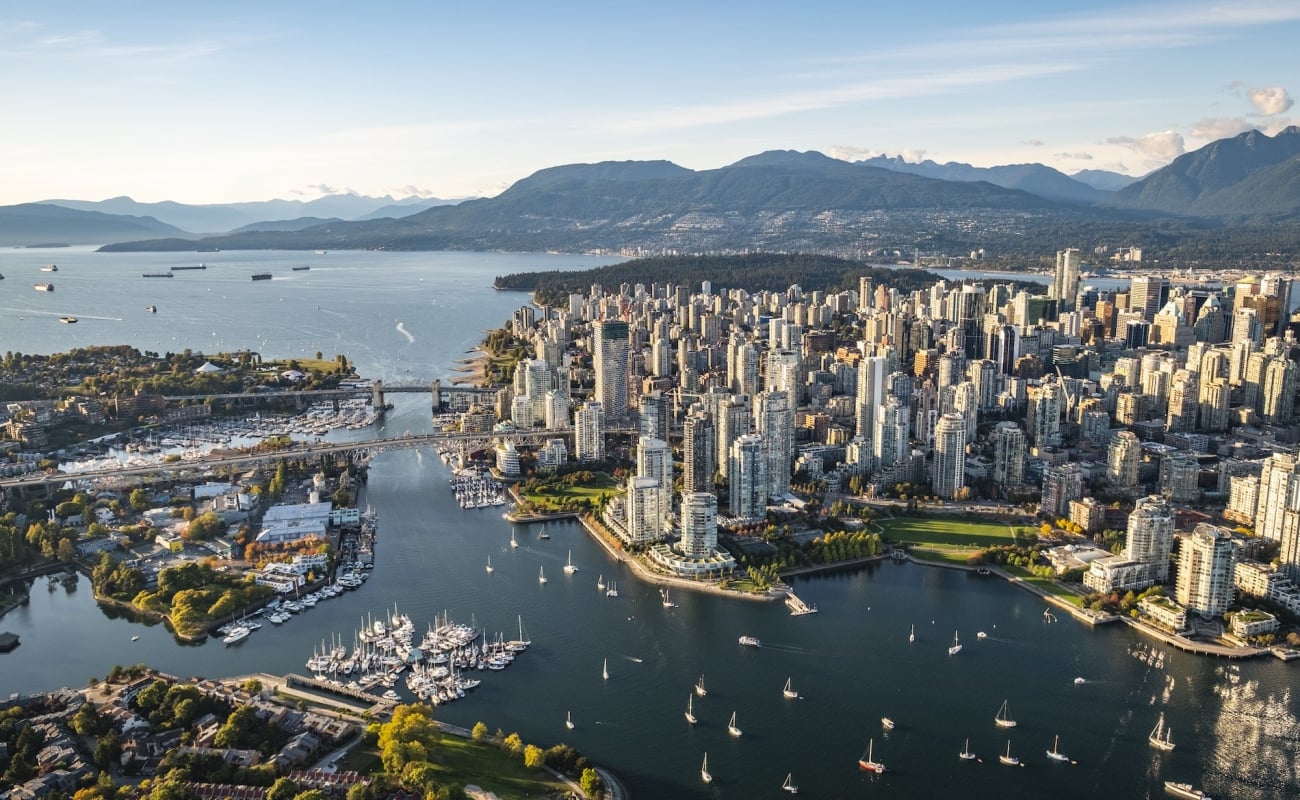 Aerial photo of downtown Vancouver | Destination Vancouver/Albert Normandin