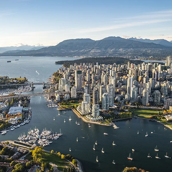 Aerial photo of downtown Vancouver | Destination Vancouver/Albert Normandin