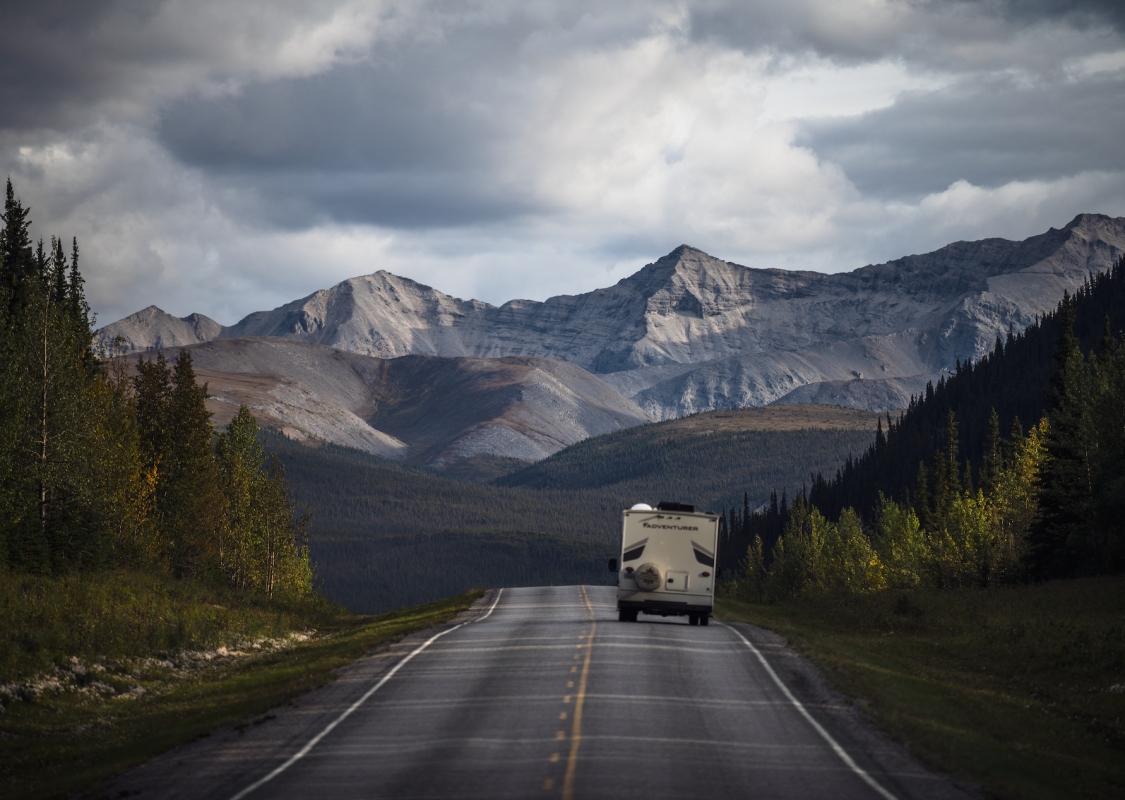 Driving the Alaska Highway through the Northern Rocky Mountains, BC.
