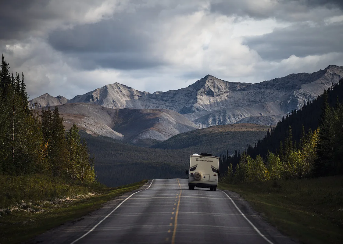 Driving the Alaska Highway through the Northern Rocky Mountains, BC.