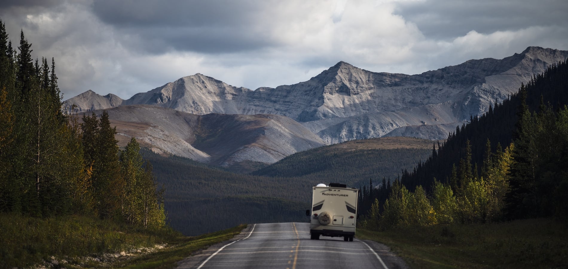 Driving the Alaska Highway through the Northern Rocky Mountains, BC.