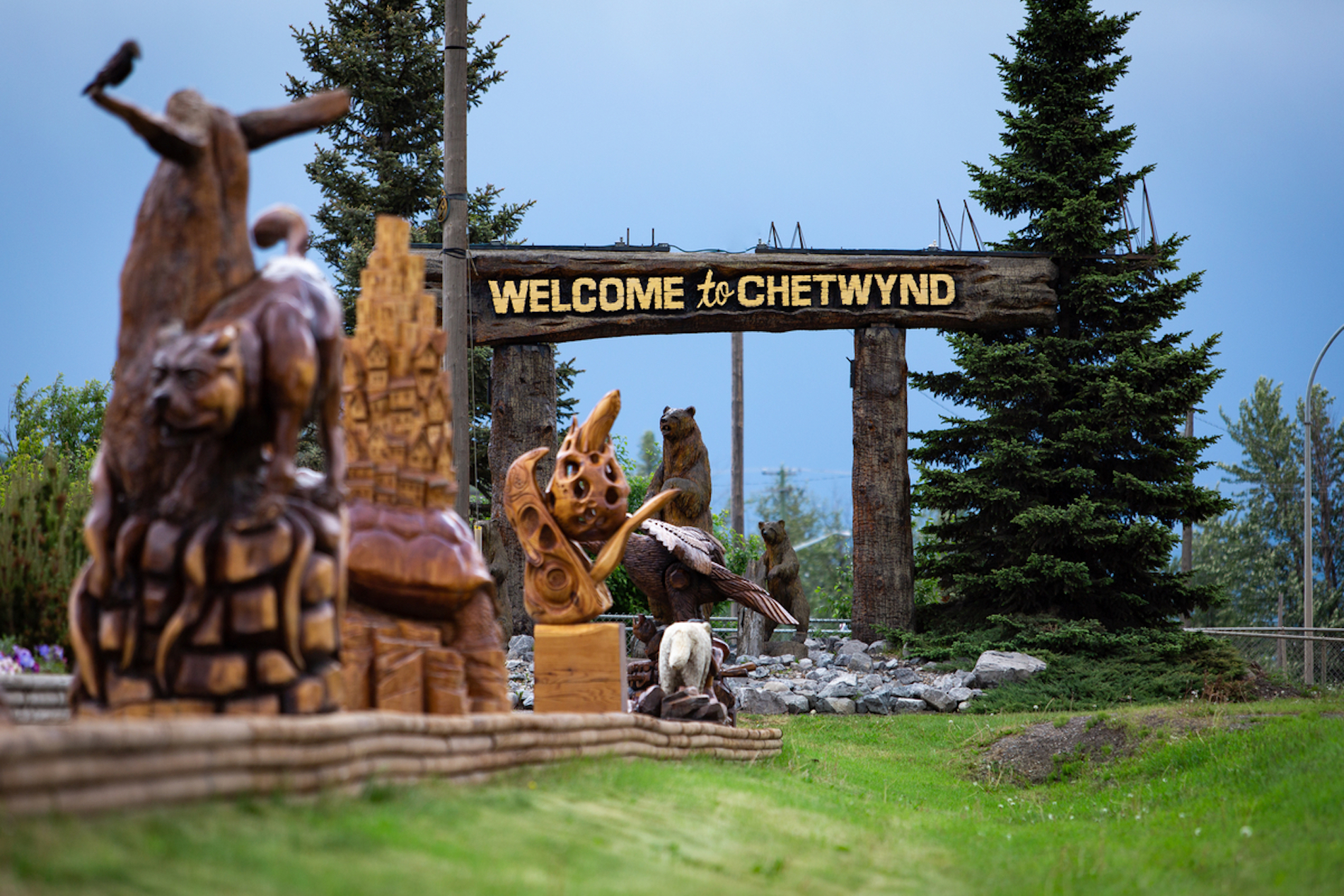 View of a welcome to Chetwynd sign