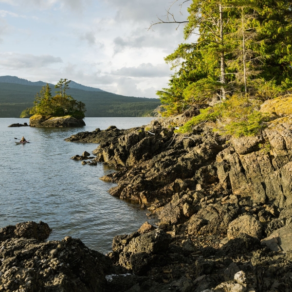 Kayaking near Daajing Giids in Haida Gwaii.