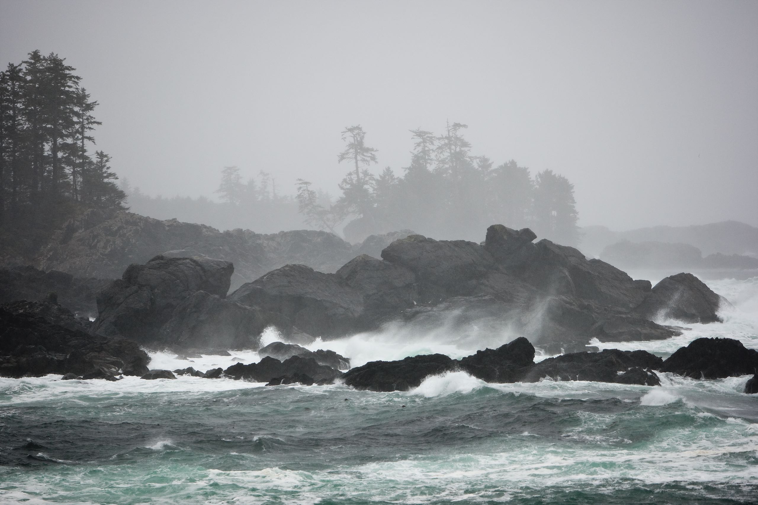 Storm watching near Amphitrite Lighthouse in Ucluelet. Wild Pacific Trail.