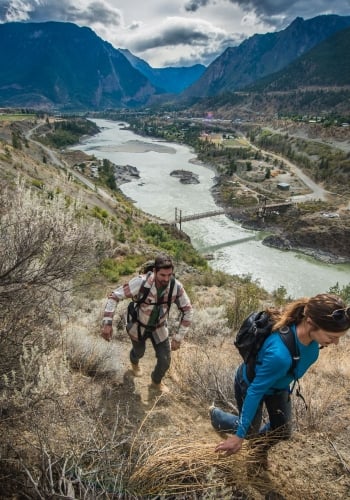 Hiking up the river banks of the Fraser River in Lillooet