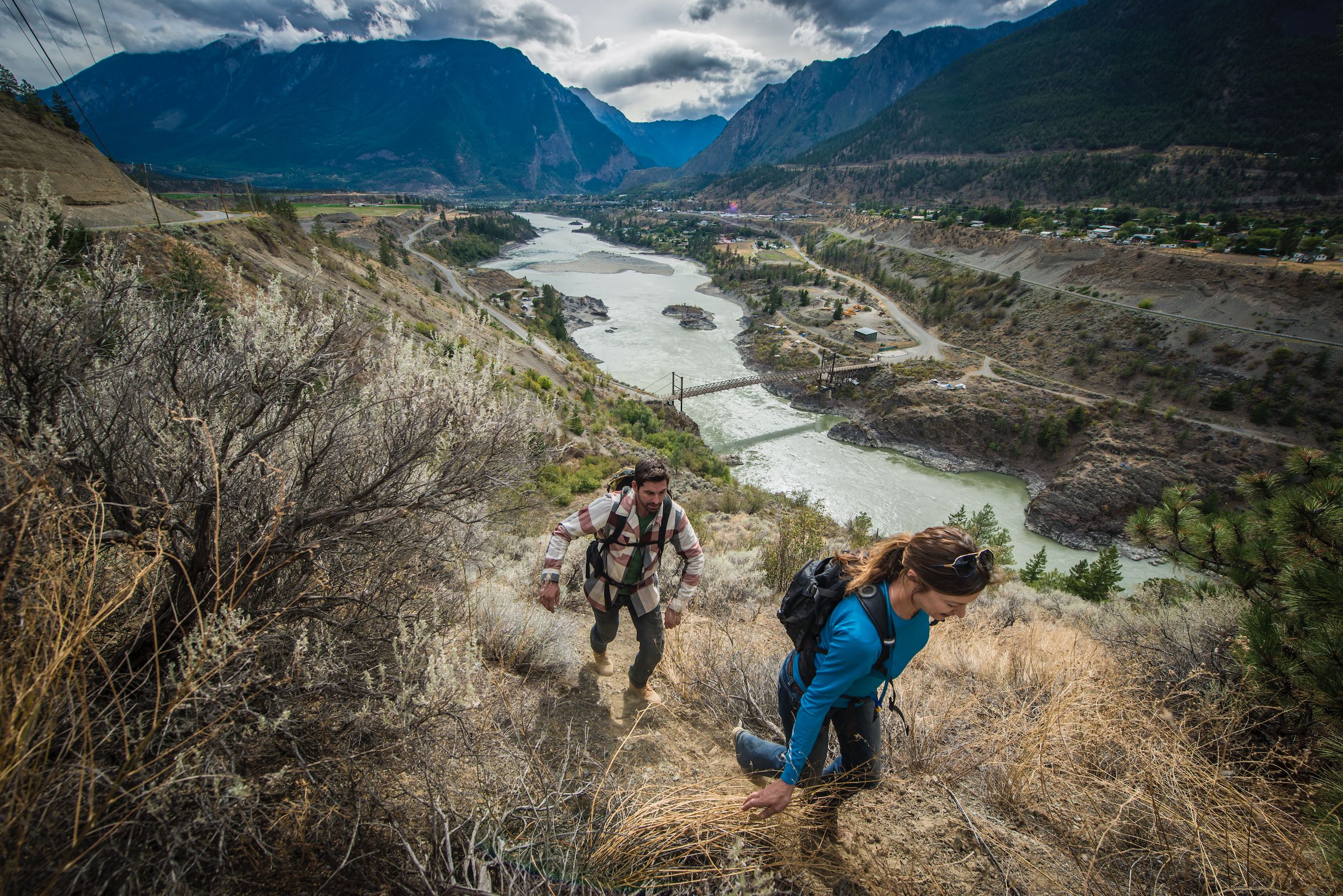 Hiking up the river banks of the Fraser River in Lillooet