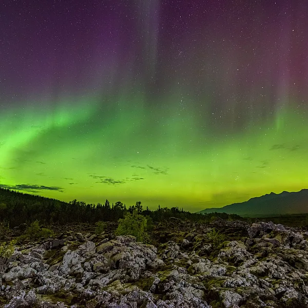 Northern Lights / Aurora Borealis at Nisga'a Memorial Lava Bed Provincial Park.