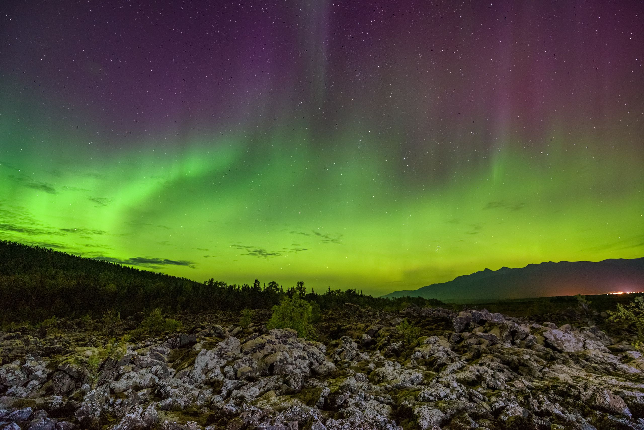 Northern Lights / Aurora Borealis at Nisga'a Memorial Lava Bed Provincial Park.