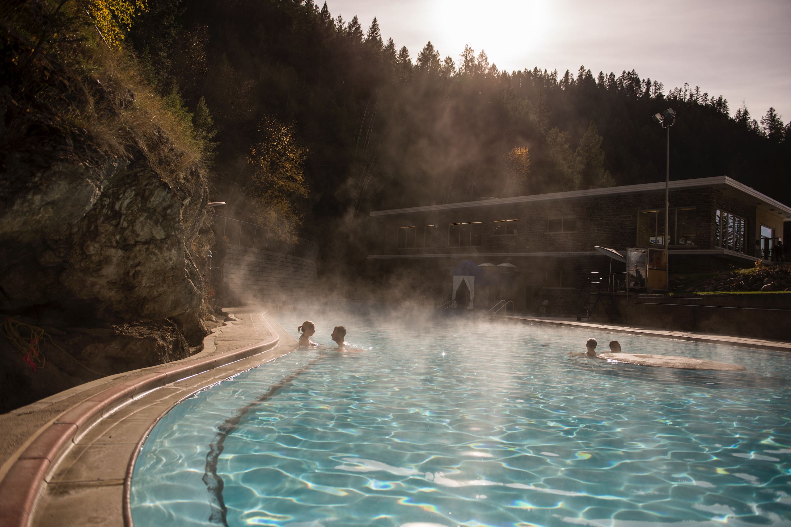 People in Radium Hot Springs pools