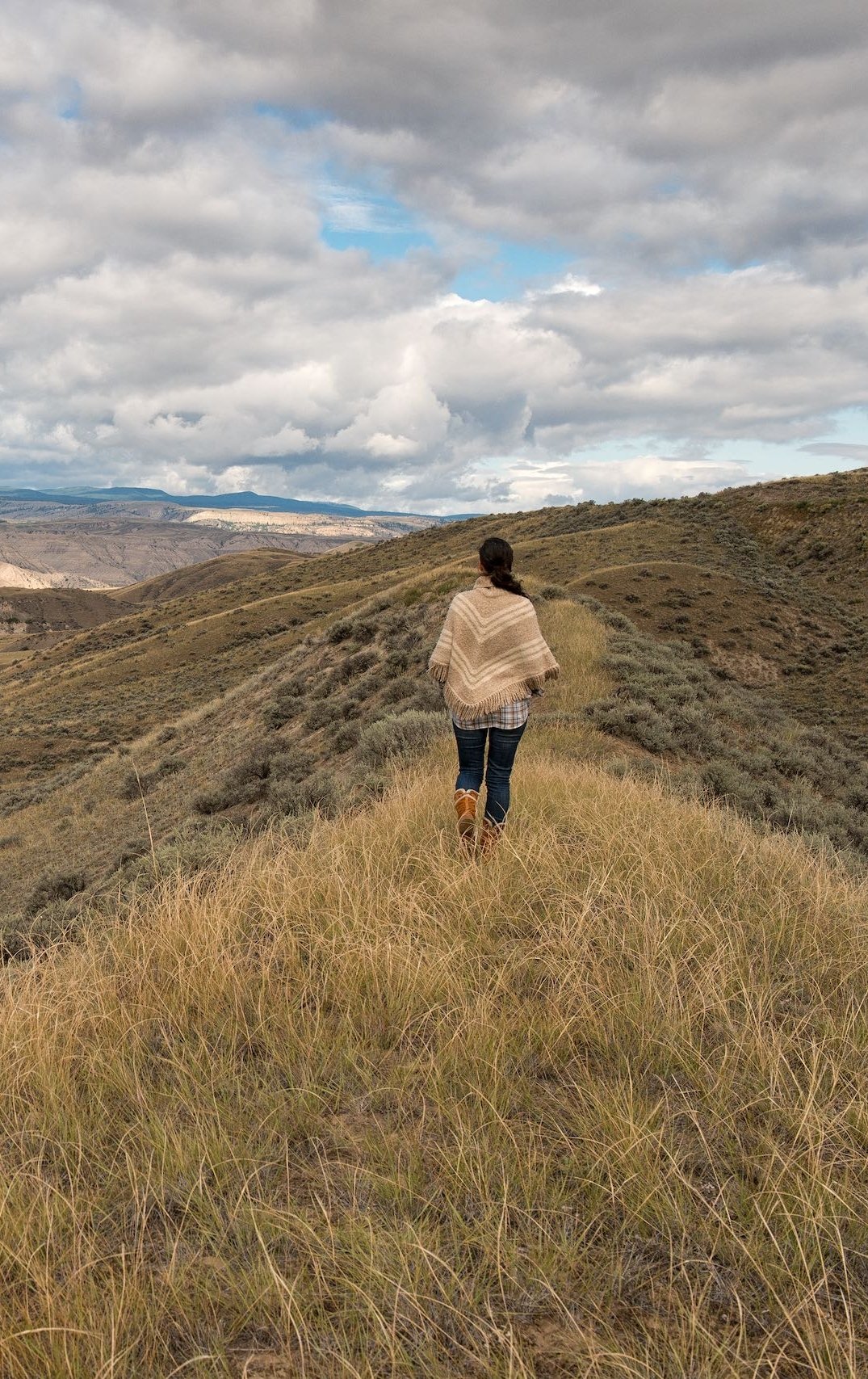A person walking through Dog Creek Valley in Churn Creek Protected Area