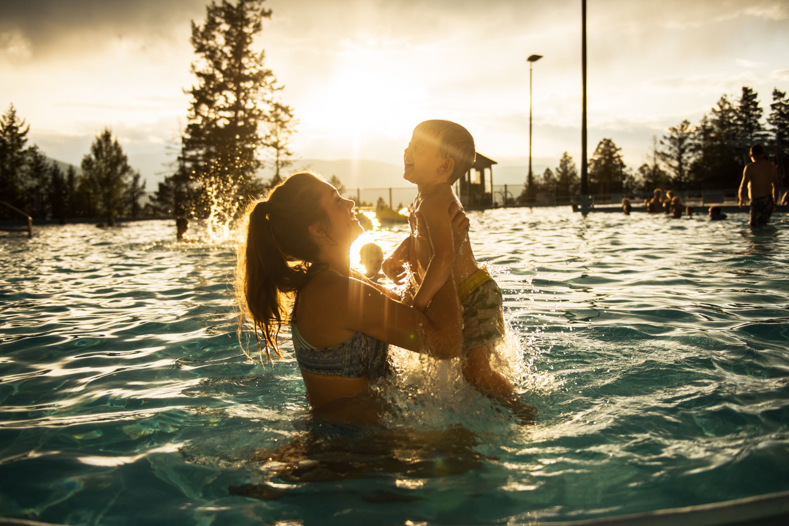 A mother and son enjoy the hot pools at Fairmont Hot Springs Resort in Fairmont Hot Springs, BC.