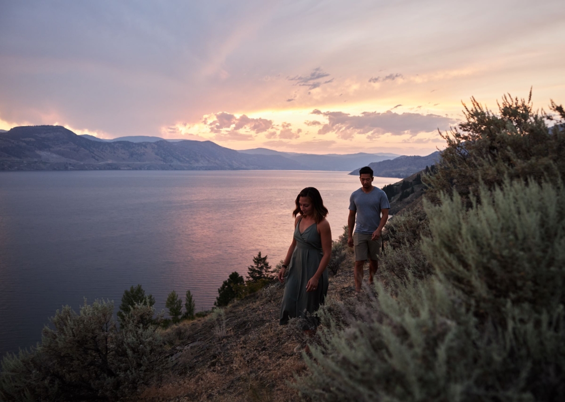 A couple walking along on a trail
