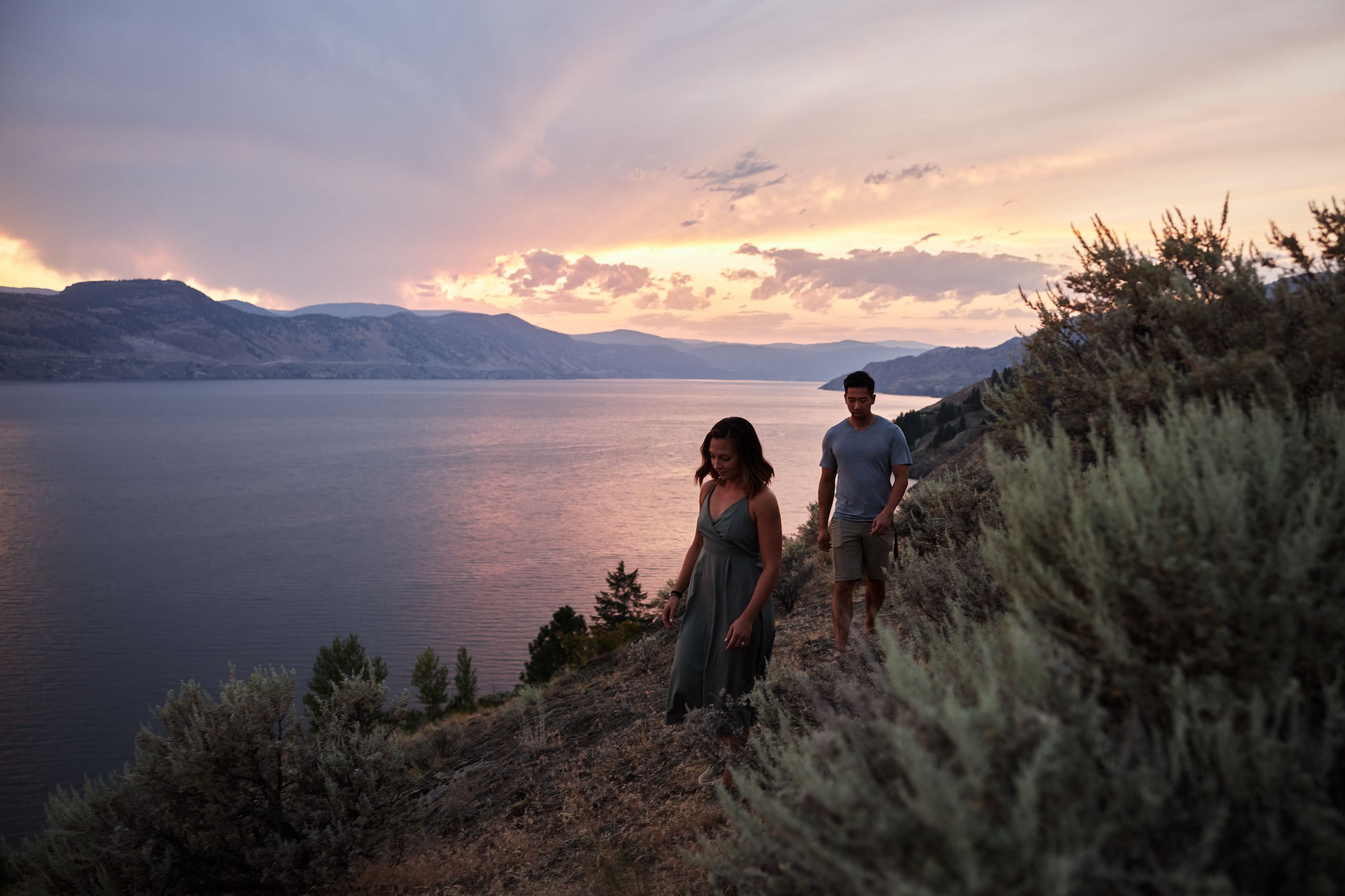 A couple walking along on a trail
