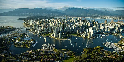Aerial views of city and downtown