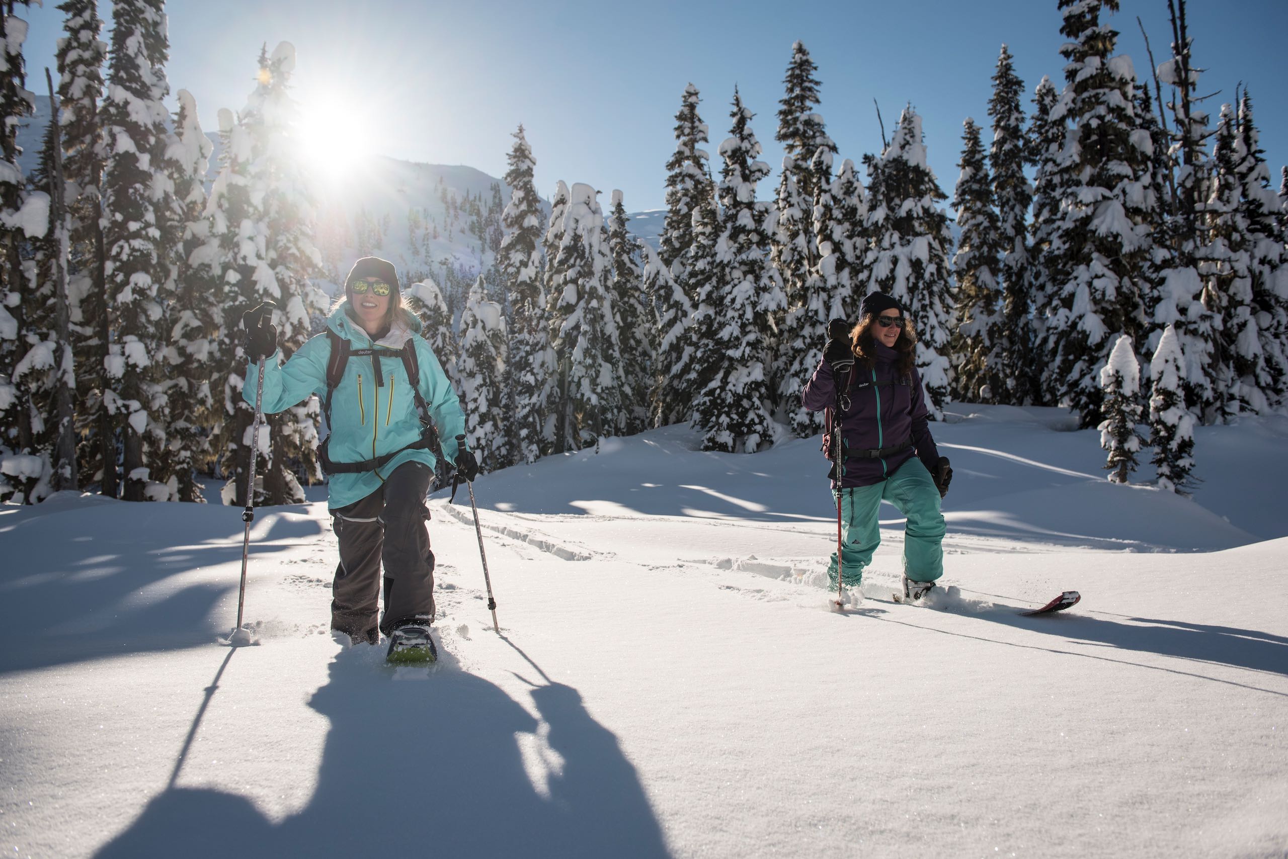 Anna and Nat Segal traversing the backcountry in the Callaghan Valley.