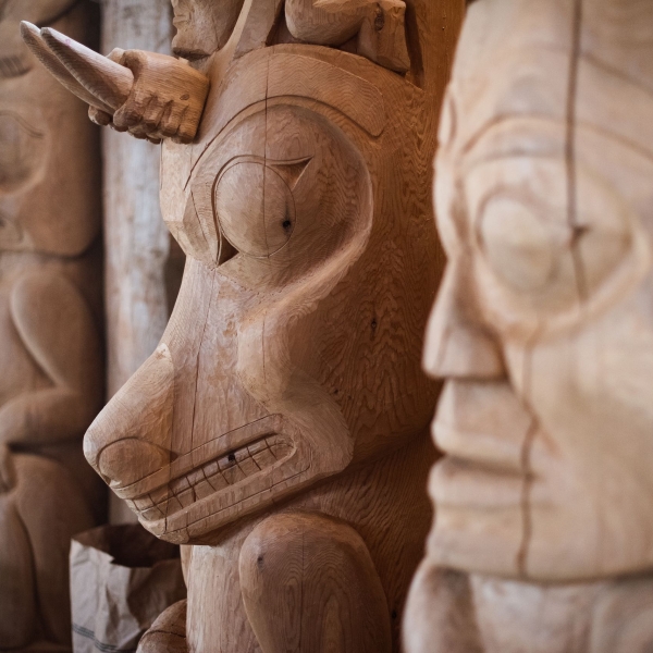 Carvings in the Laxgalts'ap Carving Shed.