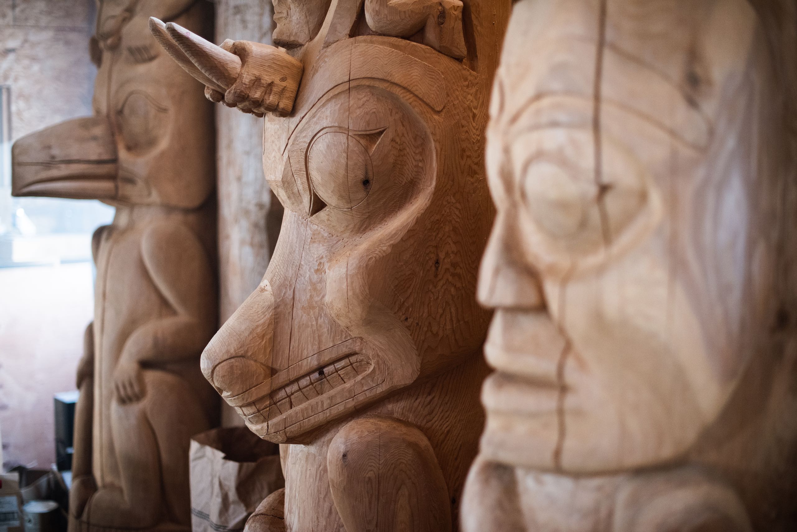 Carvings in the Laxgalts'ap Carving Shed.