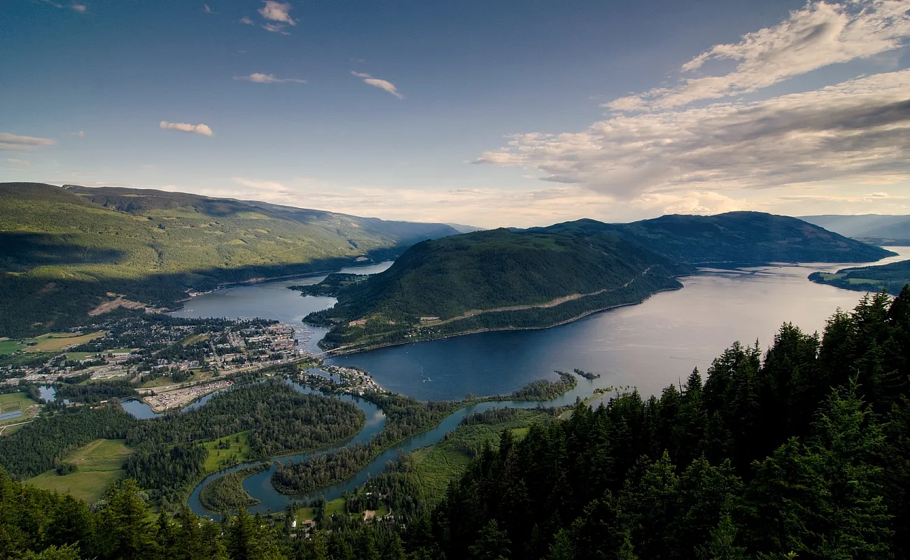 View of Sicamous, Shuswap Lake and Mara Lake from Sicamous Lookout.
