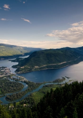 View of Sicamous, Shuswap Lake and Mara Lake from Sicamous Lookout.