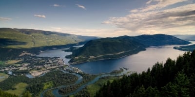 View of Sicamous, Shuswap Lake and Mara Lake from Sicamous Lookout.