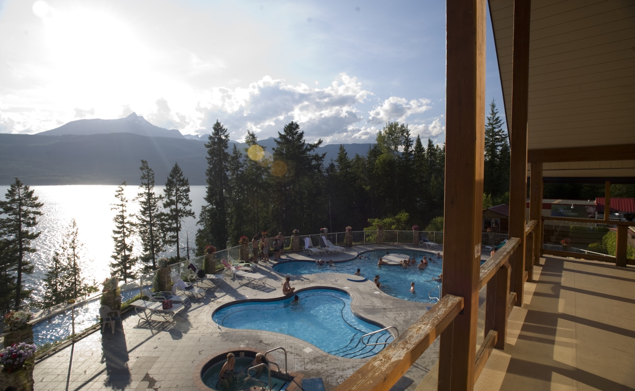 View of people sitting in a pool
